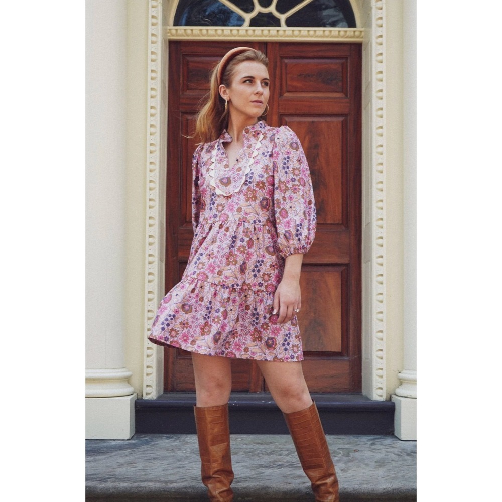 Smith & Quinn Tory Dress Adore Moi Print Pink Floral Mini Sz S Preppy Party